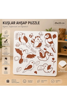 Sevimli Kuşlar Eğitici Ahşap Puzzle 20x20 Cm Beyaz Mdf Çocuk Gelişim Oyuncakları