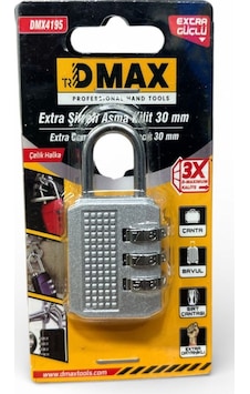 Ekstra Güçlü 30mm Asma Kilit Dmx4195 Gümüş Renk 3 Şifre Ekstra Güçlü 30mm Asma Kilit Dmx4195 Gümüş Renk 3 Şifre