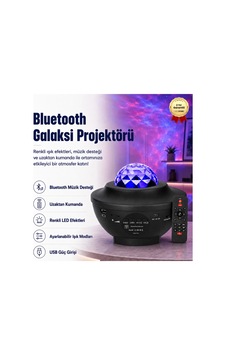 Buğz Projektör Özellikli Bluetooth Hoparlör Ve Rgb Led Işıklı Gece Lambası, Siyah Renk .