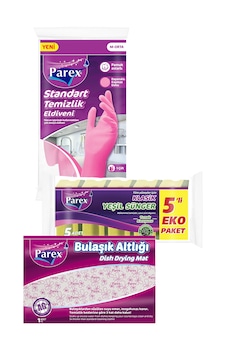 Klasik Yeşil Sünger Bulaşık Altlığı Ve Temizlik Eldiveni Paketi