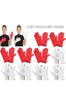 Erturkstore Çocuk Gösteri Eldiven Seti 5 Çift Beyaz &amp Amp 5 Çift Kırmızı Renkli