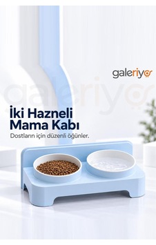 İki Hazneli Mama Kabı Mavi Mavı İki Hazneli Mama Kabı Mavi Mavı