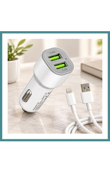 Trendexa Araç Çakmaklık Çift Usb Hızlı Şarj Başlığı Ve Lightning Kablosu Mac Standart Trendexa Araç Çakmaklık Çift Usb Hızlı Şarj Başlığı Ve Lightning Kablosu Mac Standart