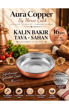 Aura Copper Kalın Bakır Sahan Tava El Dövmesi 1 Mm İçi Kalaylı Çift Kulplu 16 Cm Aura Copper Kalın Bakır Sahan Tava El Dövmesi 1 Mm İçi Kalaylı Çift Kulplu 16 Cm