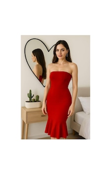 Store Straplez Volanlı Elbise Midi Abiye Saks - 935901522 Saks Store Straplez Volanlı Elbise Midi Abiye Saks - 935901522 Saks