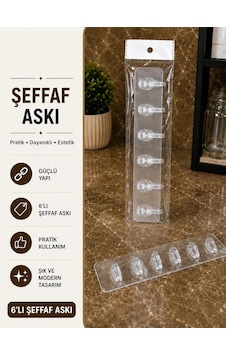 Kendinden Yapışkanlı 6'lı Şeffaf Askı Beyaz