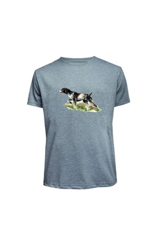 Baranışık Unisex Av Köpeği Baskılı Tişört Pamuk Penye Süprem Basic Gri