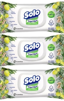 Solo Islak Havlu Mendil 50yaprak Limon & Biberiye 3lü 150yaprak 3'lü Set Solo Islak Havlu Mendil 50yaprak Limon & Biberiye 3lü 150yaprak 3'lü Set