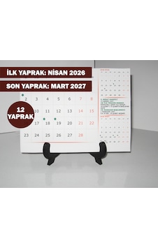 Nisan 2026 - Mart 2027 Yılı Masa Takvimi 12 Yaprak Takvim Hicri Dini Günler Resmi Tatiller