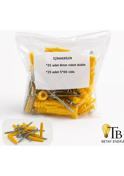 8 Mm Roket Dübel + 5 60 Vida Seti
