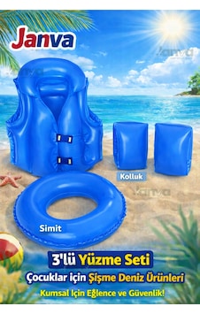 Çocuk Yüzme Seti Can Yeleği Simit Ve Kolluk 3 Lü Set Havuz Deniz Öğrenme Alıştırma Mavi Çocuk Yüzme Seti Can Yeleği Simit Ve Kolluk 3 Lü Set Havuz Deniz Öğrenme Alıştırma Mavi