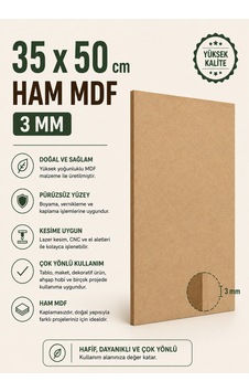 1 Adet Duralit Ham Mdf 3 Mm 35 X 50 Cm Beyaz