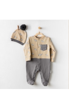 Andywawa Little Zebra Bebek Tulum Takımı AC24159 Bej - Gri Andywawa Little Zebra Bebek Tulum Takımı AC24159 Bej - Gri