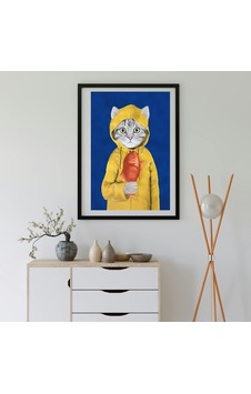 Sarı Yağmurluklu Kedi Temalı Dekoratif Tablo Sök Tak Çerçeve Sarı Yağmurluklu Kedi Temalı Dekoratif Tablo Sök Tak Çerçeve