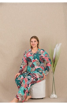 Red Womans Büyük Beden Renkli Yaprak Desenli Düğmeli Uzun Kol Viskon Pijama Çok Renkli Red Womans Büyük Beden Renkli Yaprak Desenli Düğmeli Uzun Kol Viskon Pijama Çok Renkli