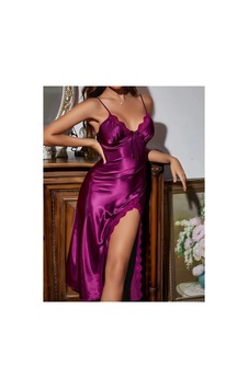 Lilly Midnight Amethyst Saten Lüks Elbise Mor Mor