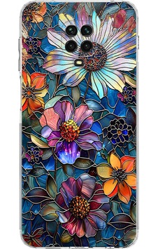Printify Redmi Note 9 Pro İle Uyumlu Vitray Mücevher Flora Tasarımlı Şeffaf Silikon Kılıf Şeffaf