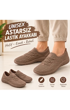 Astarsız Lastik Ayakkabı Hafif Esnek Rahat Günlük Ayakkabı Kahve