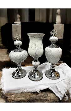 3'lü Dekoratif Prestij Dekoratif Vazo Set - Gümüş Siyah Gümüş Siyah