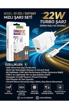 Soffany Sy-225 22w Süper Hızlı Turbo Şarj Adaptörü - Lisinya Beyaz Soffany Sy-225 22w Süper Hızlı Turbo Şarj Adaptörü - Lisinya Beyaz