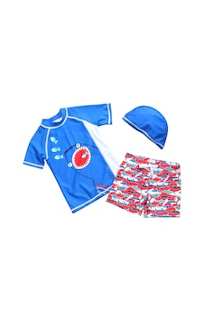 Petityu Up50+ Mavi Beyaz Kırmızı Shark Köpekbalığı Desen Kırmızı Şort 3 Lü T-shirt Şapka Mayo Set Kırmızı - Mavi Petityu Up50+ Mavi Beyaz Kırmızı Shark Köpekbalığı Desen Kırmızı Şort 3 Lü T-shirt Şapka Mayo Set Kırmızı - Mavi