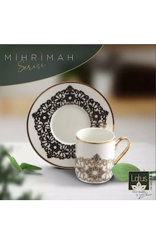 Lotus Porselen Mihrimah 12 Parça Kahve Fincanı Seti - Lotus-55/387 Beyaz