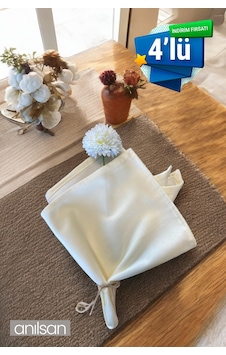 4 Lü %100 Pamuk Kumaş Peçete Beyaz 50x50 Cm Mutfak Bezi Sofra Sunum Servis Peçetesi