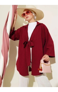 Lovie Moda Kadın Ön Bağcıklı Kimono Bordo
