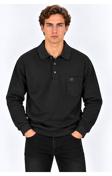 Classics Men Simenti Büyük Beden Erkek Polo Yaka Sweatshirt - 7808 Siyah