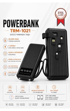 Taşınabilir Batarya 20000 Mah Ledli 4 Çıkışlı Powerbank Trm-1021 Siyah Taşınabilir Batarya 20000 Mah Ledli 4 Çıkışlı Powerbank Trm-1021 Siyah