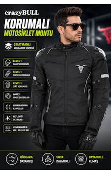 Motokit Crazybull Matador Siyah Erkek 4 Mevsim 3 Katmanlı Korumalı Reflektörlü Motosiklet Montu Motokit Crazybull Matador Siyah Erkek 4 Mevsim 3 Katmanlı Korumalı Reflektörlü Motosiklet Montu