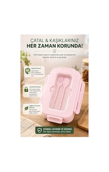 Piev Kilitli Sızdırmaz Çatal Kaşıklı 2 Bölmeli Beslenme Kabı Pembe Piev Kilitli Sızdırmaz Çatal Kaşıklı 2 Bölmeli Beslenme Kabı Pembe