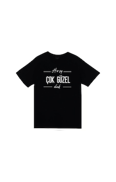 Stoned&Fame Her Şey Çok Güzel Olacak Baskılı Unisex %100 Pamuk Siyah T-shirt SIYAH Siyah