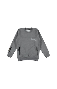 İrem Çocuk Giyim Erkek Çocuk Go Yazı Desenli Fermuar Cepli Kolu Yazı Desenli Gri Sweatshirt Gri