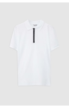 D's Damat Slim Fit Beyaz Pike Dokulu Yarım Fermuarlı Polo Yaka T-shirt 4ec14ortfrplo Beyaz