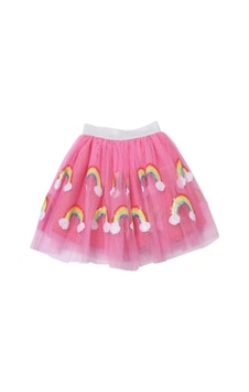 Pembe Furya Tül Parlak Gökkuşağı Aplike Işlemeli Beli Parlak Gümüş Lastikli Tutu Etek Pembe Pembe Furya Tül Parlak Gökkuşağı Aplike Işlemeli Beli Parlak Gümüş Lastikli Tutu Etek Pembe