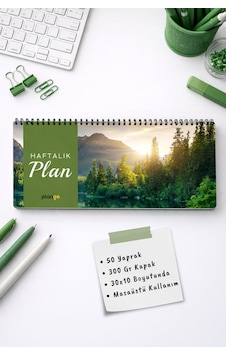 Tarihsiz Spiralli Haftalık Masaüstü Planlayıcı - Orman - 10x30 Cm Plango Beyaz - Bej
