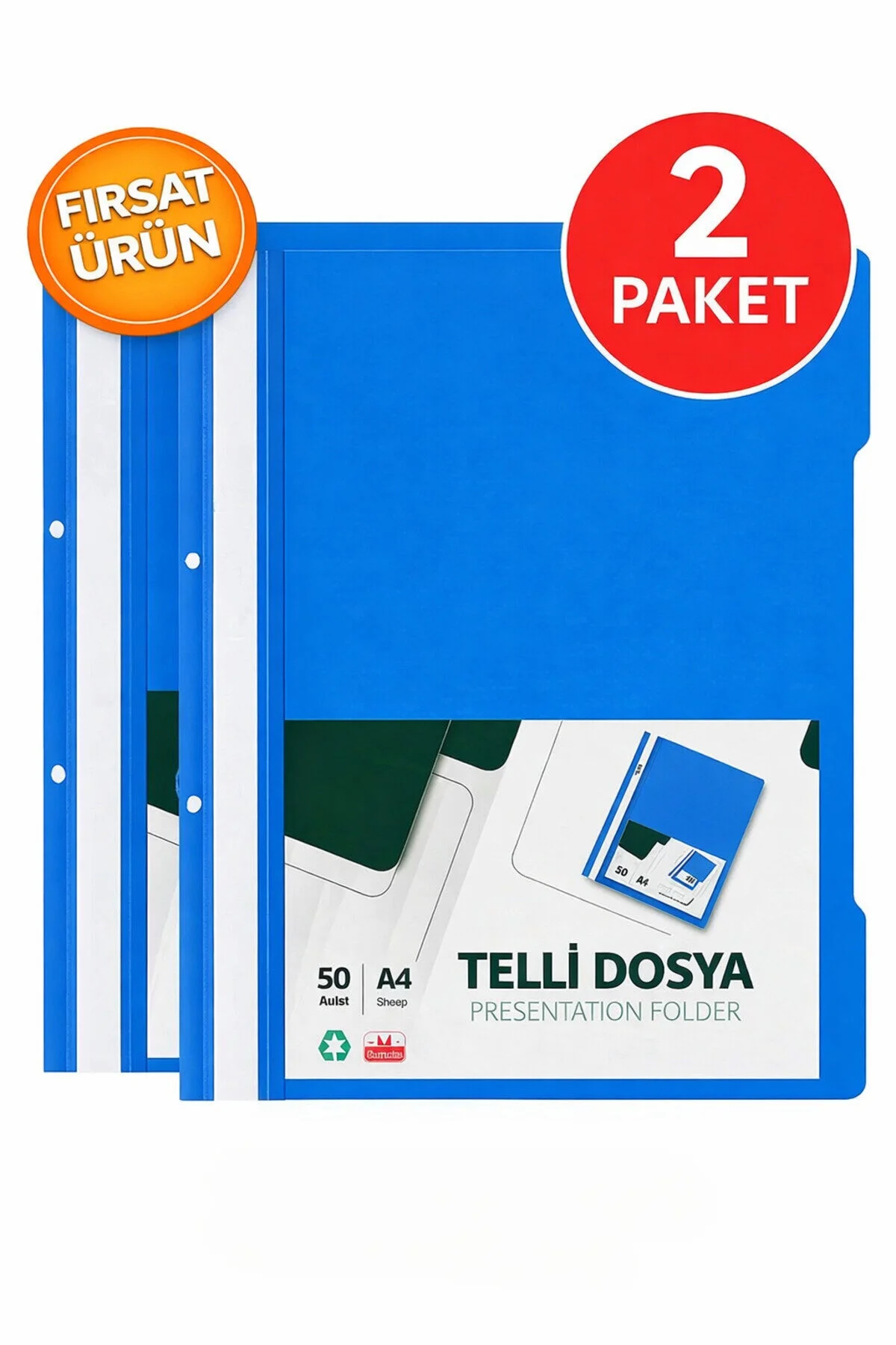 Telli Dosya Mavi A4 50'li - 2 Paket Plastik Klasör Delikli 2 Adet Telli Dosya Mavi A4 50'li - 2 Paket Plastik Klasör Delikli 2 Adet