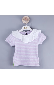 Xo Kids P-004316 Ce 8576 Kız Çizgili Ömre Bluz 6-36 Ay Lila