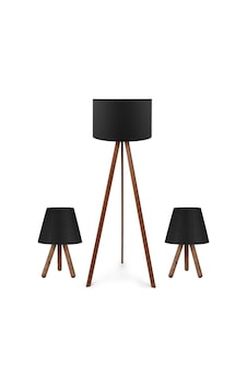 Pratik Tripod Lambader Ve İki Adet Ahşap Üç Ayaklı Abajur Ceyiz Seti Siyah Kumaş Pratik Tripod Lambader Ve İki Adet Ahşap Üç Ayaklı Abajur Ceyiz Seti Siyah Kumaş