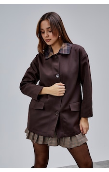 Mia Acı Kahve Ekose Yaka Cepli Oversize Trençkot Kahverengi Mia Acı Kahve Ekose Yaka Cepli Oversize Trençkot Kahverengi