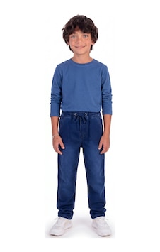 Onloox Erkek Koyu Mavi Erkek Çocuk Koyu Mavi Denim Dar Paça Regular Kesim Beli Lastikli Bağcıklı Jean Pantolon 5-9 Yaş
