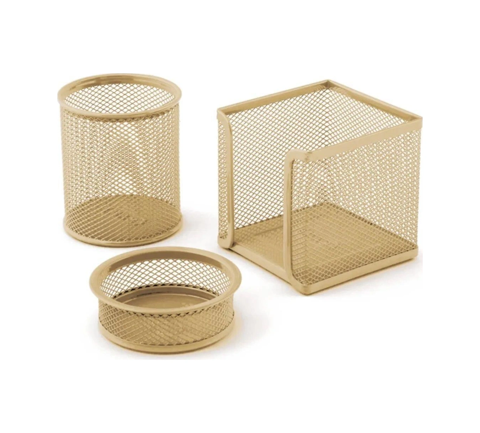 Perfore A Üstü Metal Üçlü Set Kalemlik Ataşlık Küp Blok Desk Organizer Gold Perfore A Üstü Metal Üçlü Set Kalemlik Ataşlık Küp Blok Desk Organizer Gold