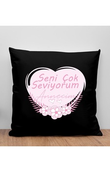 Bk Gift Anneler Günü Tasarımlı Siyah Kırlent Yastık, Anneye Hediy Bk Gift Anneler Günü Tasarımlı Siyah Kırlent Yastık, Anneye Hediy