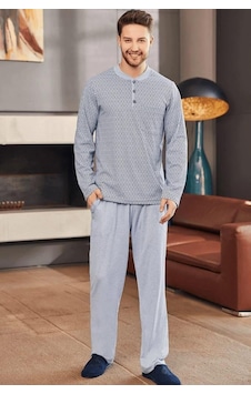 Mecit Pijama Mecit 22759 Erkek Mavi Şardonlu Kışlık Büyük Beden Pijama Takımı Mavi