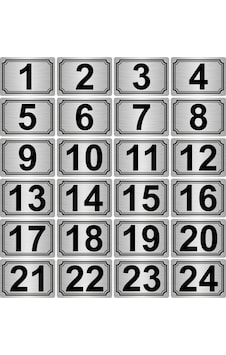 3,5x5cm Metal Yapışkanlı Numara (1..24) 24 adet Gümüş Renk Metal 3,5x5cm Metal Yapışkanlı Numara (1..24) 24 adet Gümüş Renk Metal
