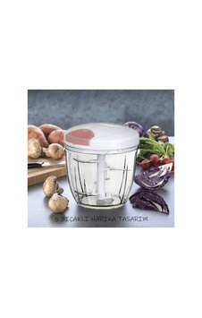 5 Bıçaklı İpli El Rondosu Büyük Boy Sebze Doğrayıcı 1000ml Soğan Sebze Doğrayıcı Şeffaf Şeffaf