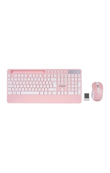 Beyaz - Pembe Kablosuz Klavye - Mouse Seti Tablet - Telefon Standlı Q Kalvye 5468 Beyaz - Pembe Kablosuz Klavye - Mouse Seti Tablet - Telefon Standlı Q Kalvye 5468