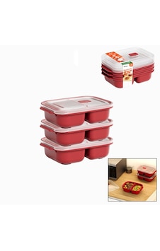 3 Pcs Kırmızı Bölme Dikdörtgen Saklama Kabı Seti 1200ml 3 Pcs Kırmızı Bölme Dikdörtgen Saklama Kabı Seti 1200ml