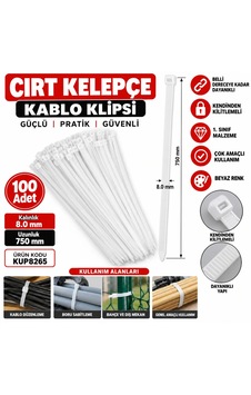 Beyaz Cırt Kelepçe Kablo Klipsi Kalınlık : 8.0 Mm Uzunluk : 750 Mm Kalın Cırt Kelepçe 100 Adet 8.0x750mm Beyaz Cırt Kelepçe Kablo Klipsi Kalınlık : 8.0 Mm Uzunluk : 750 Mm Kalın Cırt Kelepçe 100 Adet 8.0x750mm
